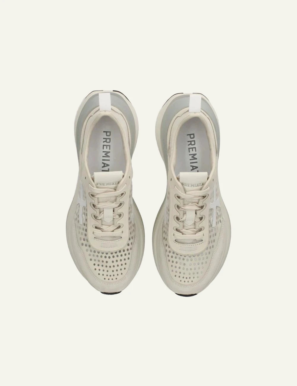 Premiata sneakers off white chunky mesh leather top view