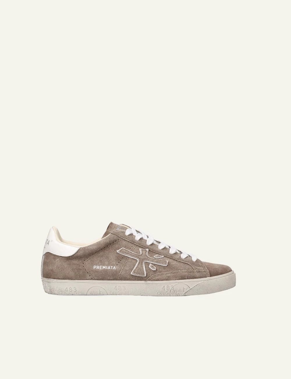 Premiata Steven sneaker taupe suede side view