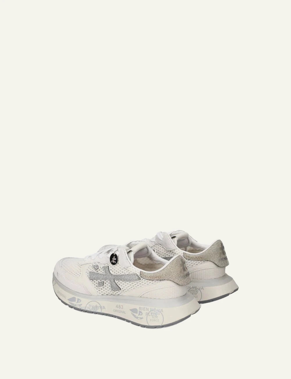 Premiata sneakers white grey mesh suede running back view