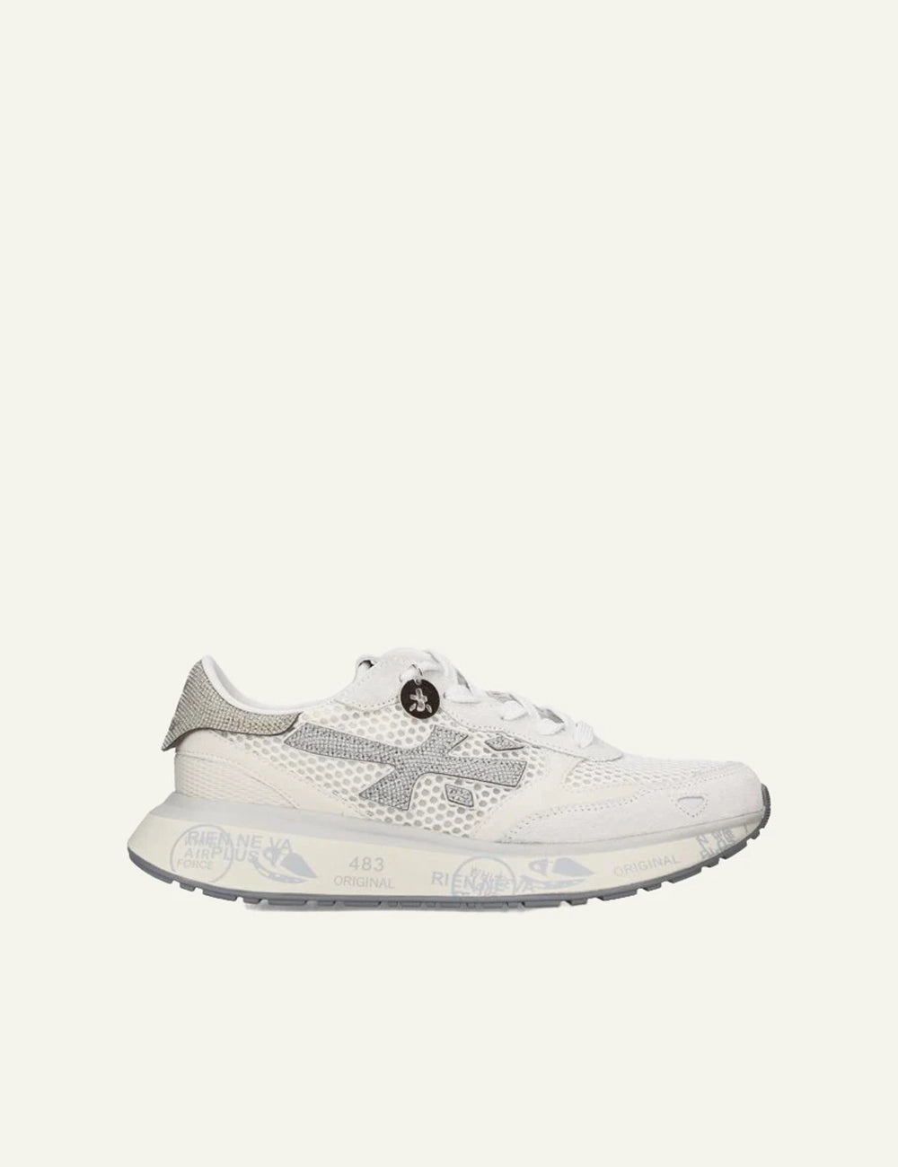 Premiata sneakers white grey mesh suede running side view