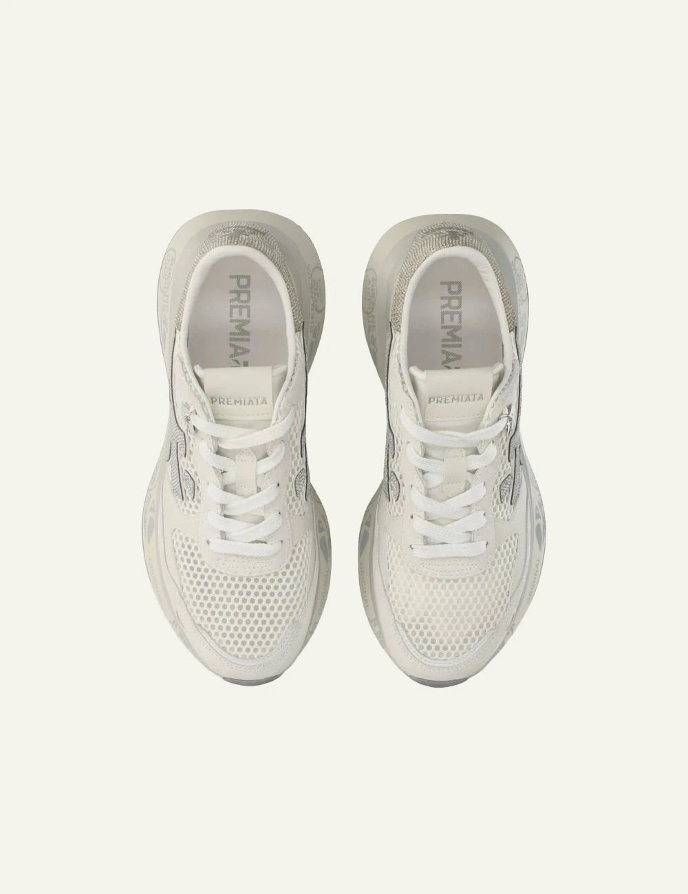 Premiata sneakers white grey mesh suede running top view