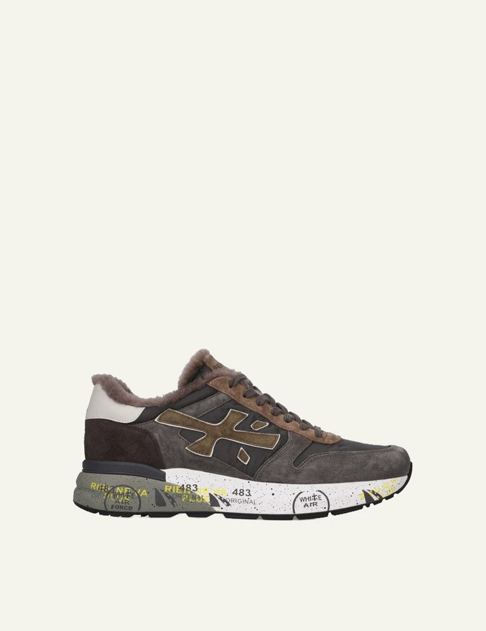 Premiata women's brown and black suede sneakers with sheepskin lining