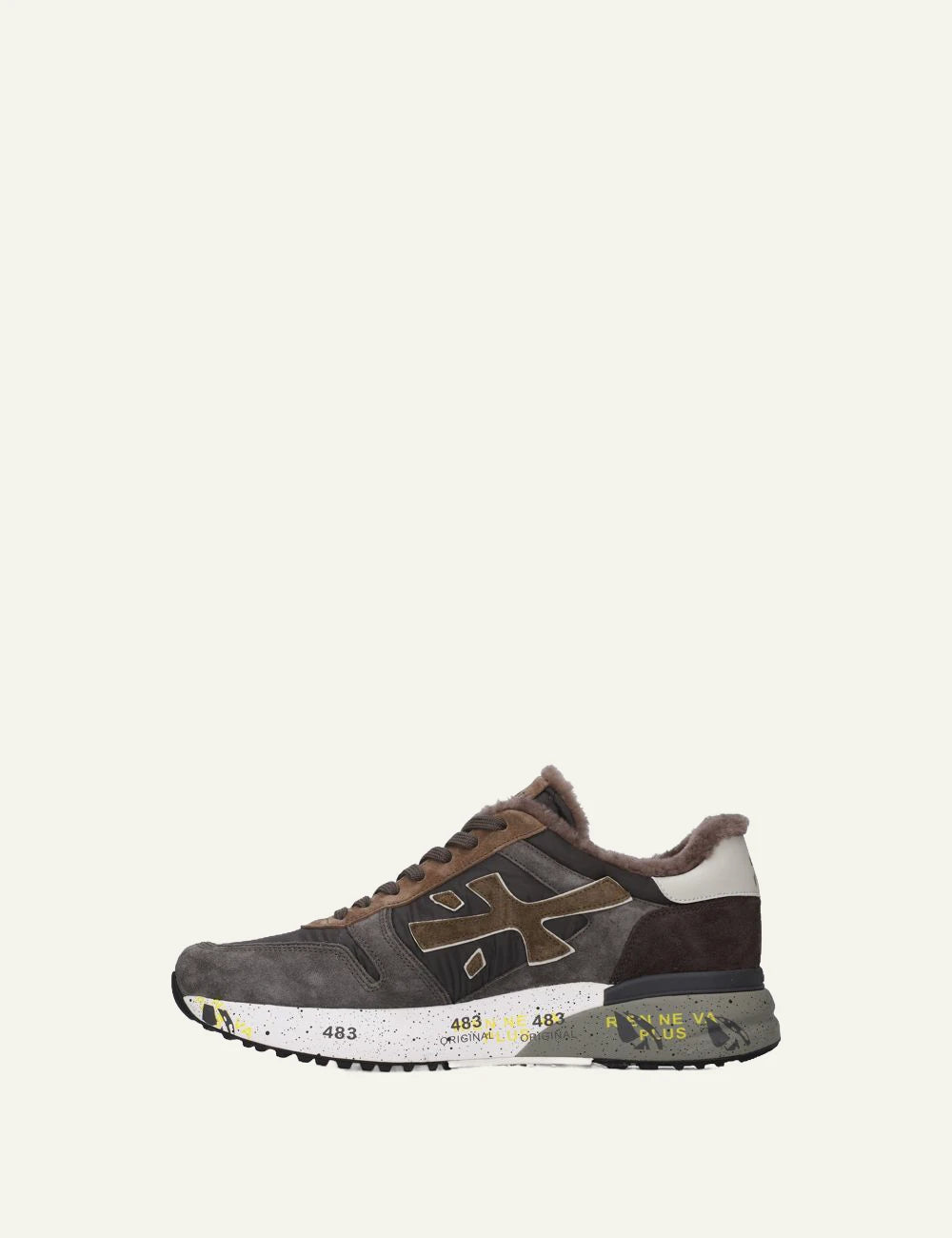 Premiata women's brown and black suede sneakers with sheepskin lining side