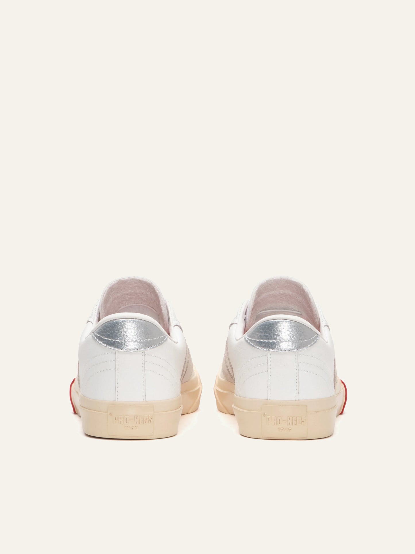 pro keds 1949 royal leather sneakers off white silver suede stripe back view