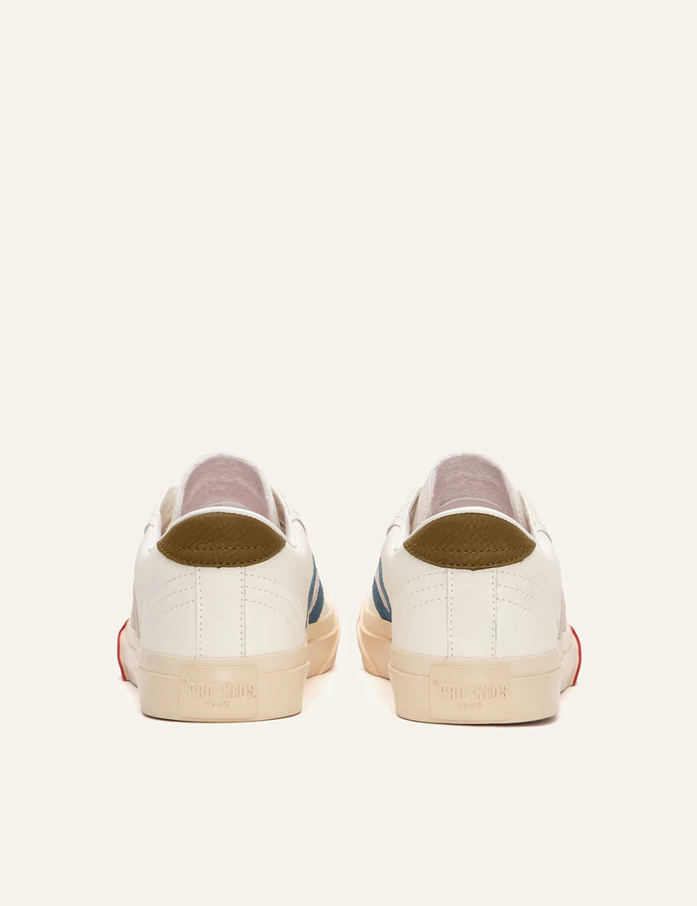 pro keds 1949 royal leather sneakers off white blue suede stripe back view
