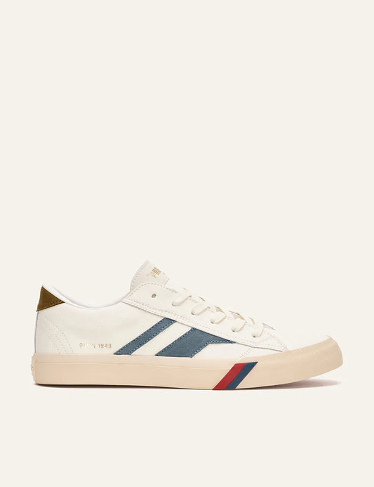 pro keds 1949 royal leather sneakers off white blue suede stripe side view