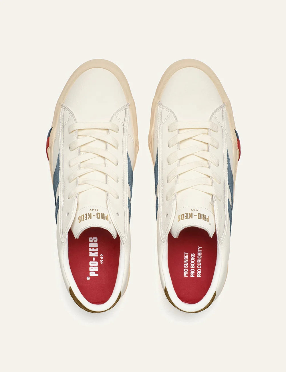 pro keds 1949 royal leather sneakers off white blue suede stripe top view