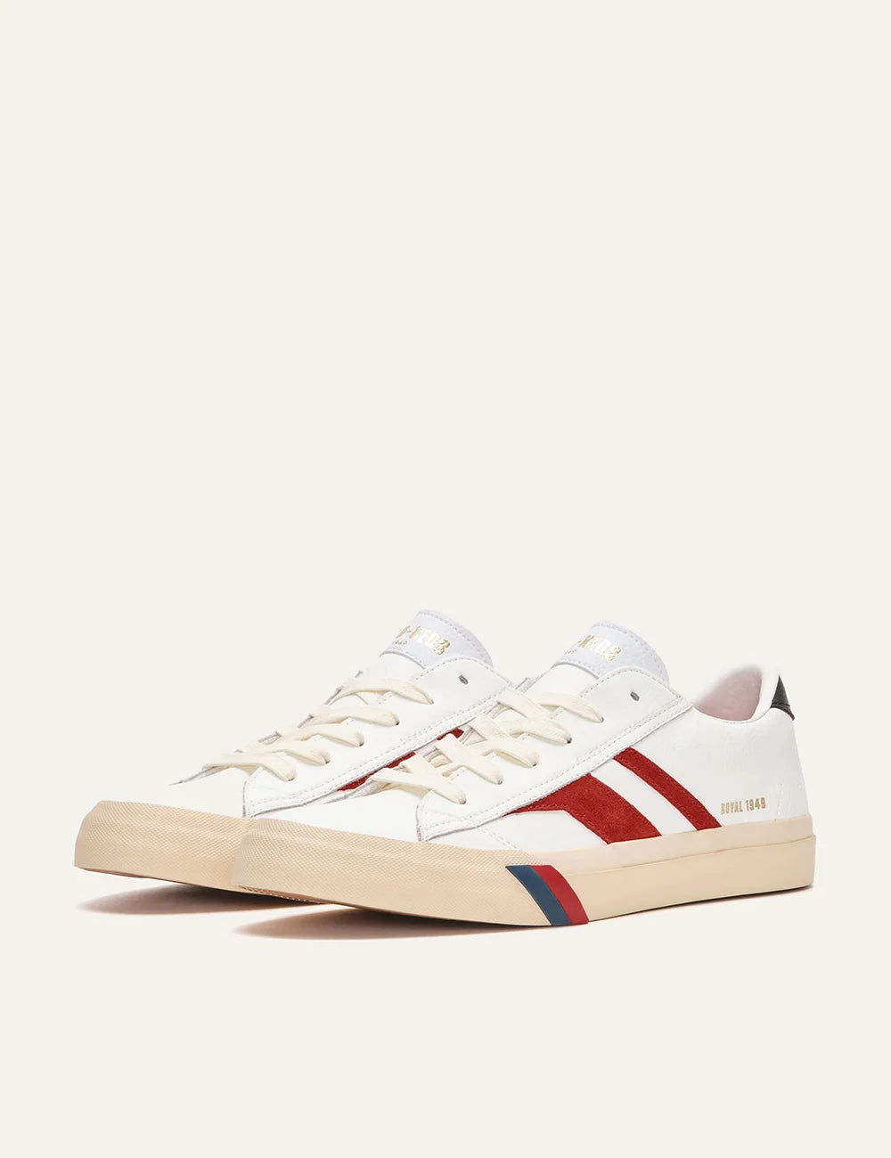 pro keds 1949 royal leather sneakers white suede stripe profile view