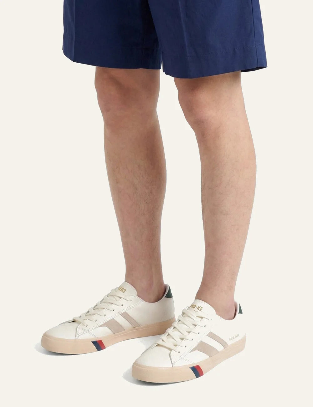 pro keds 1949 royal leather sneakers off white suede stripe side model view