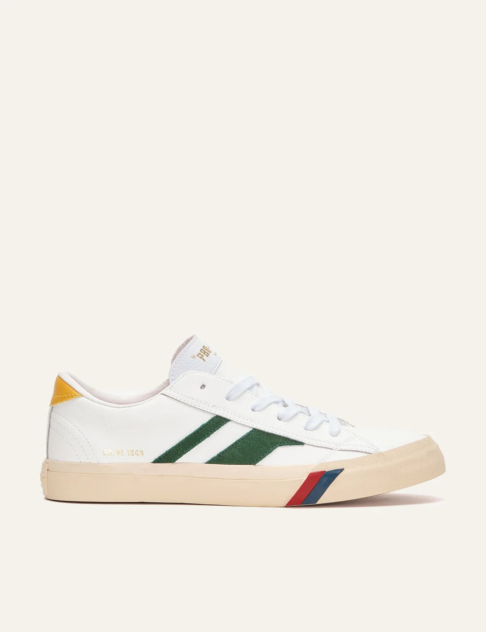 pro keds 1949 royal leather sneakers white green suede stripe side view