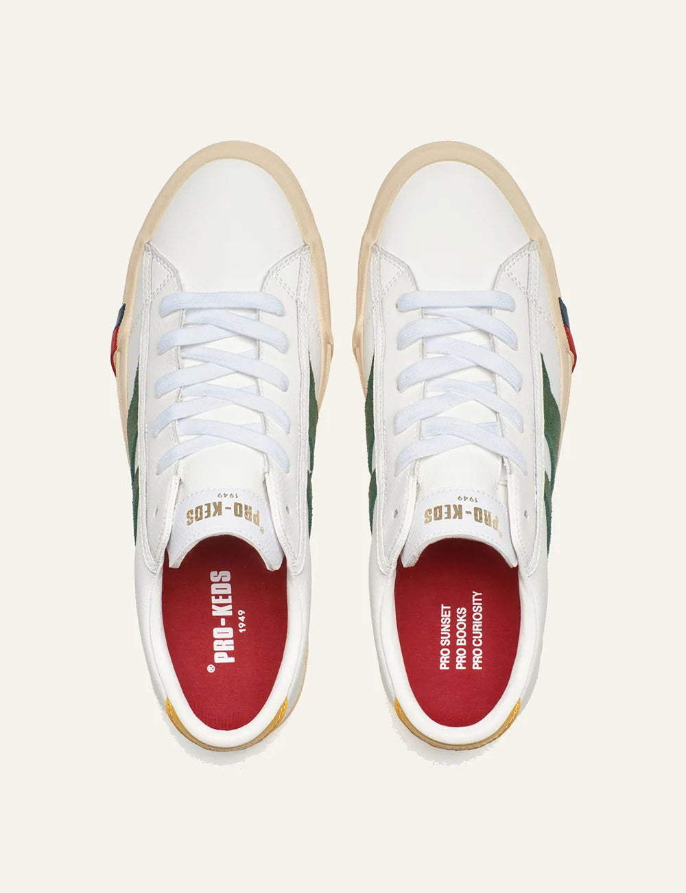 pro keds 1949 royal leather sneakers white green suede stripe top view