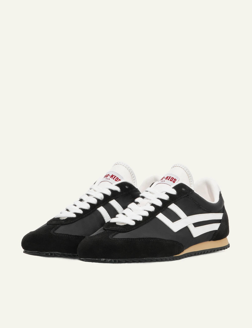 pro keds 1949 vintage nylon sneakers black white profile view