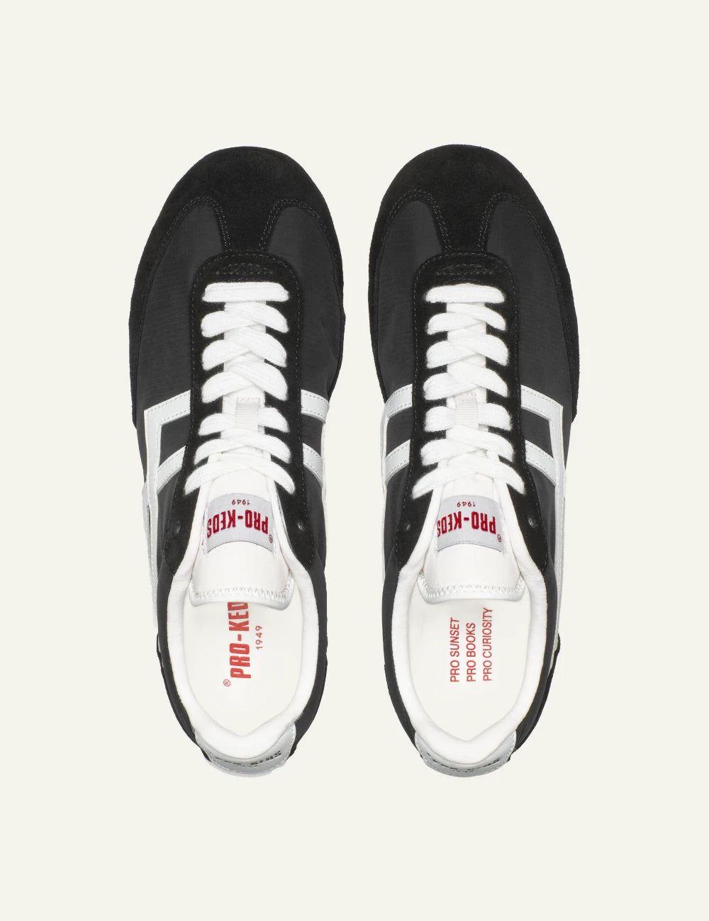 pro keds 1949 vintage nylon sneakers black white top view