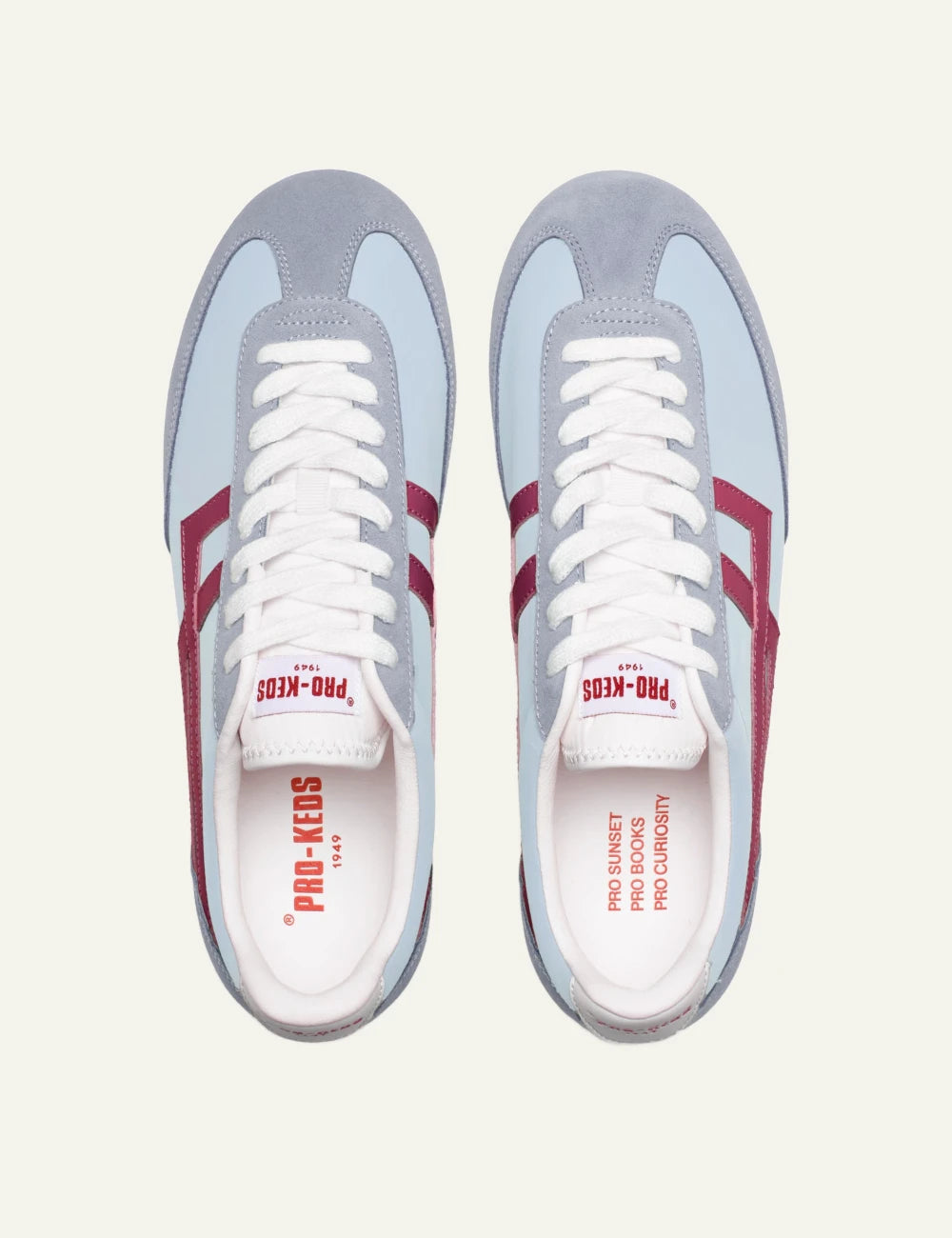 pro keds 1949 vintage nylon sneakers sky blue white top view