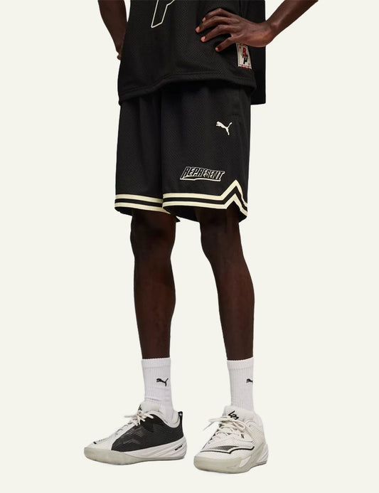 Puma Represent Black Basketball Shorts With Logo Detail And Contrast Hem side View