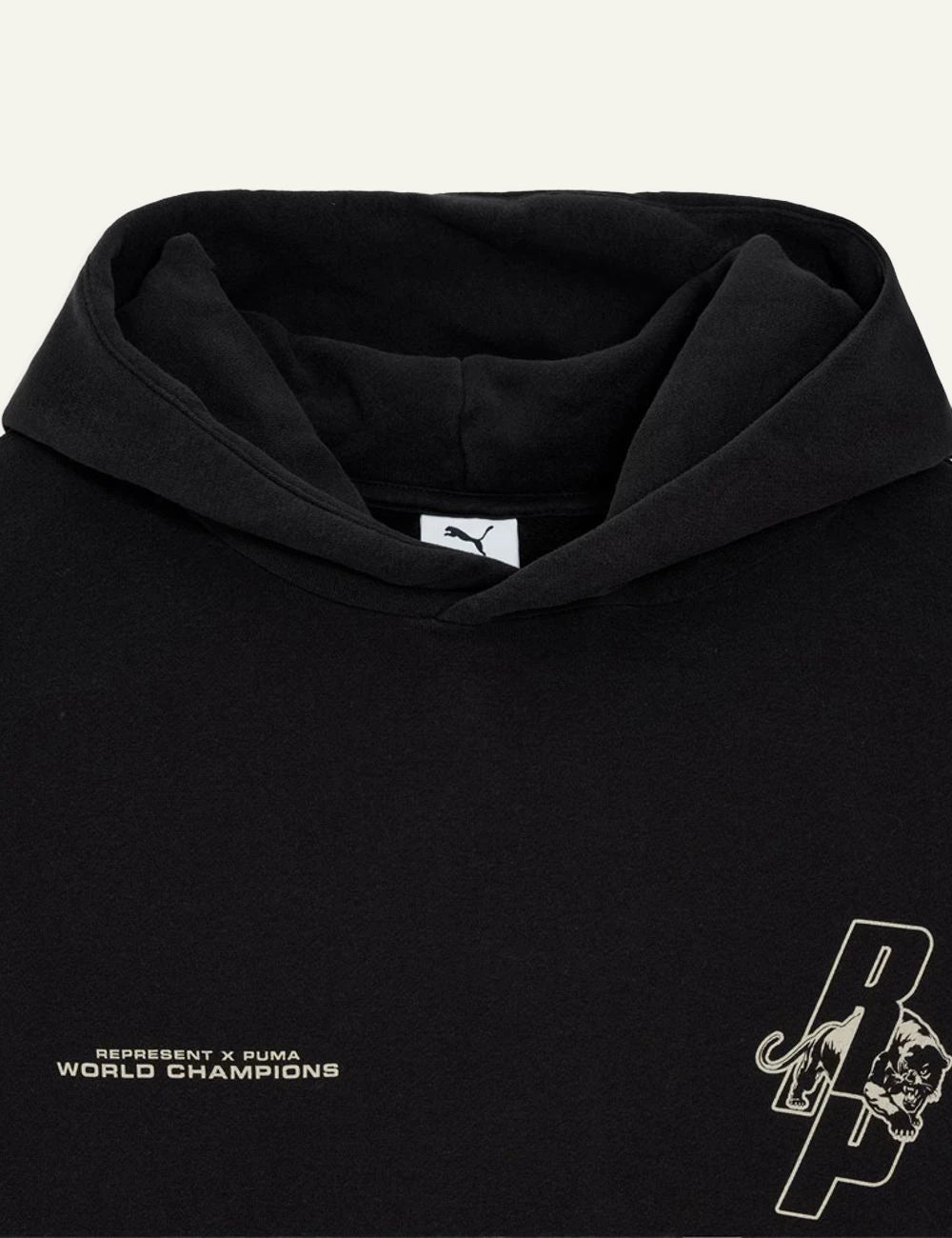 Puma Represent Black Hoodie With Front Logo Print detail View