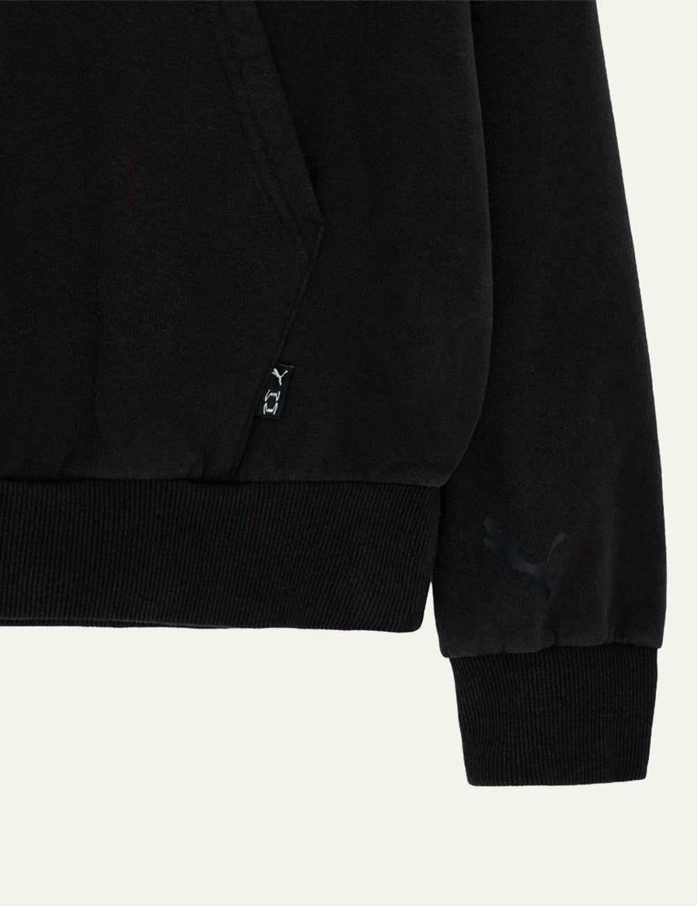 Puma Represent Black Hoodie With Front Logo Print And Kangaroo Pocket FrontFlat View
