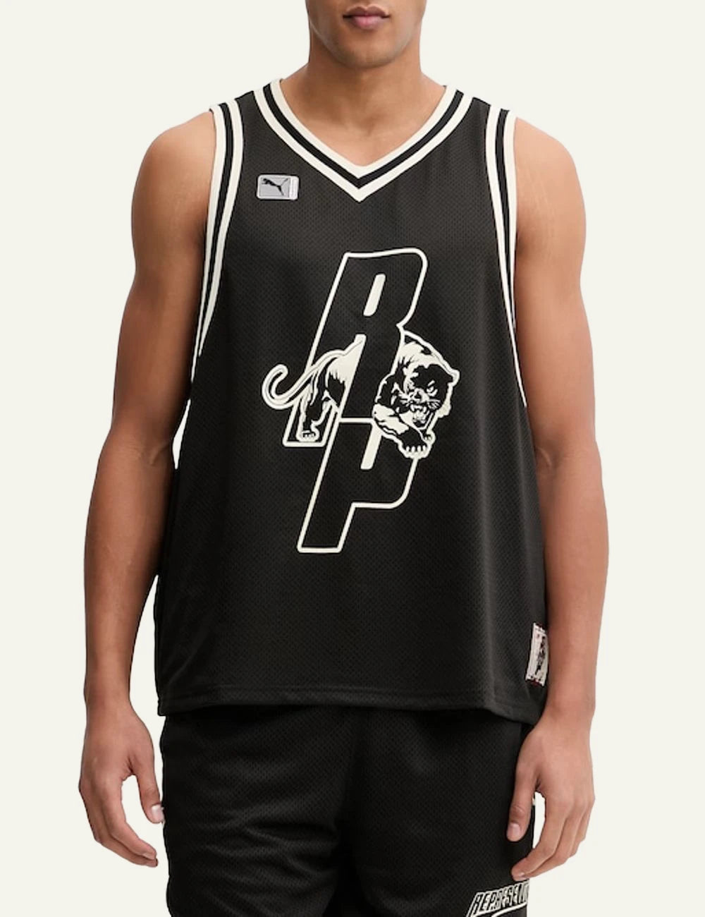 Puma Represent Black Mesh Basketball Jersey With RP Logo Front Model View