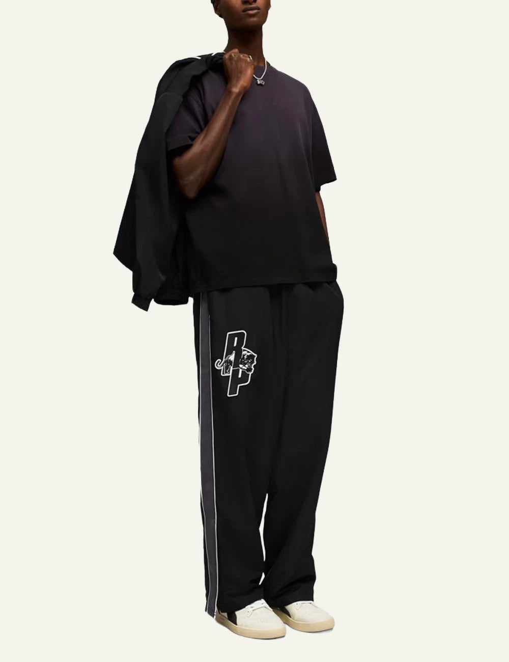 Puma Represent Black Oversized T-Shirt With Short Sleeves And Crew Neck Front Model View