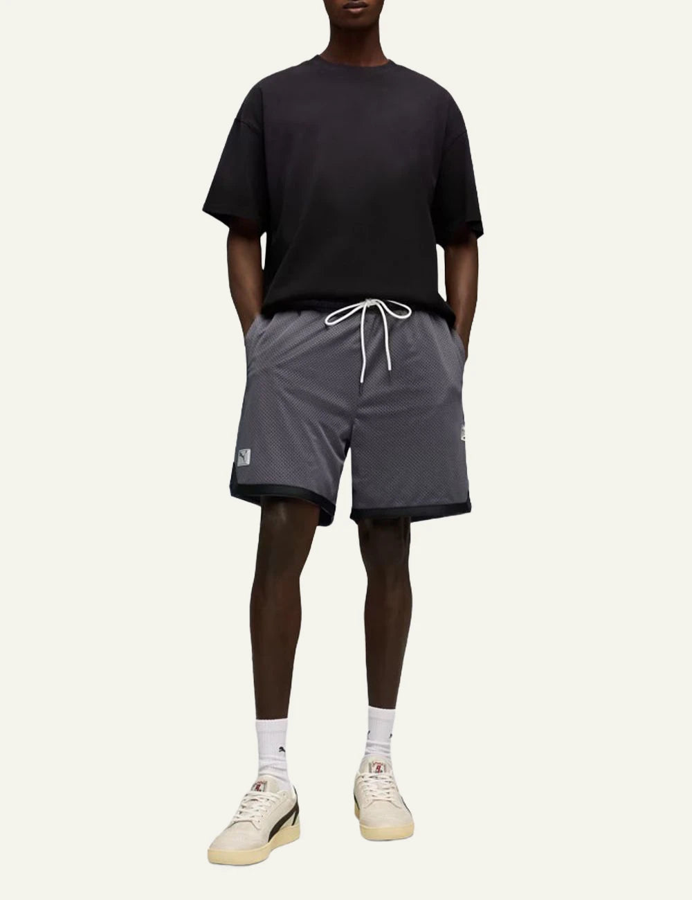 Puma Represent Grey Mesh Basketball Shorts With Logo 73 Front Model View