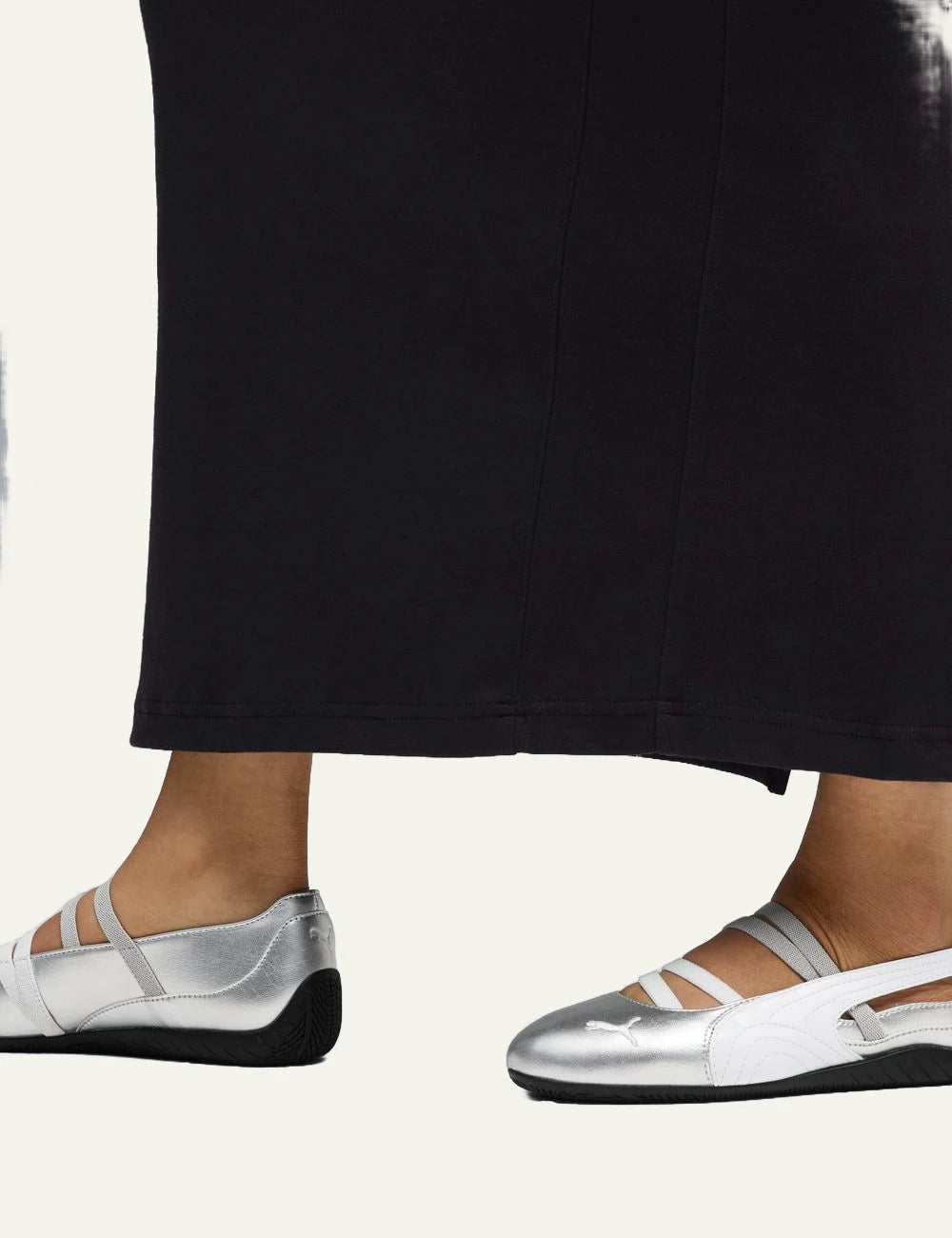 Puma Speedcat Ballet silver metallic side view criss cross straps model