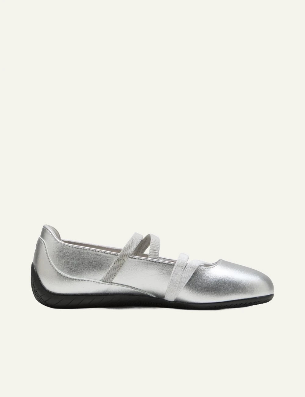 Puma Speedcat Ballet silver metallic side view criss cross straps