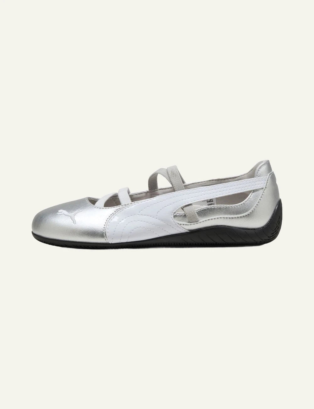 Puma Speedcat Ballet silver metallic side view criss cross straps logo