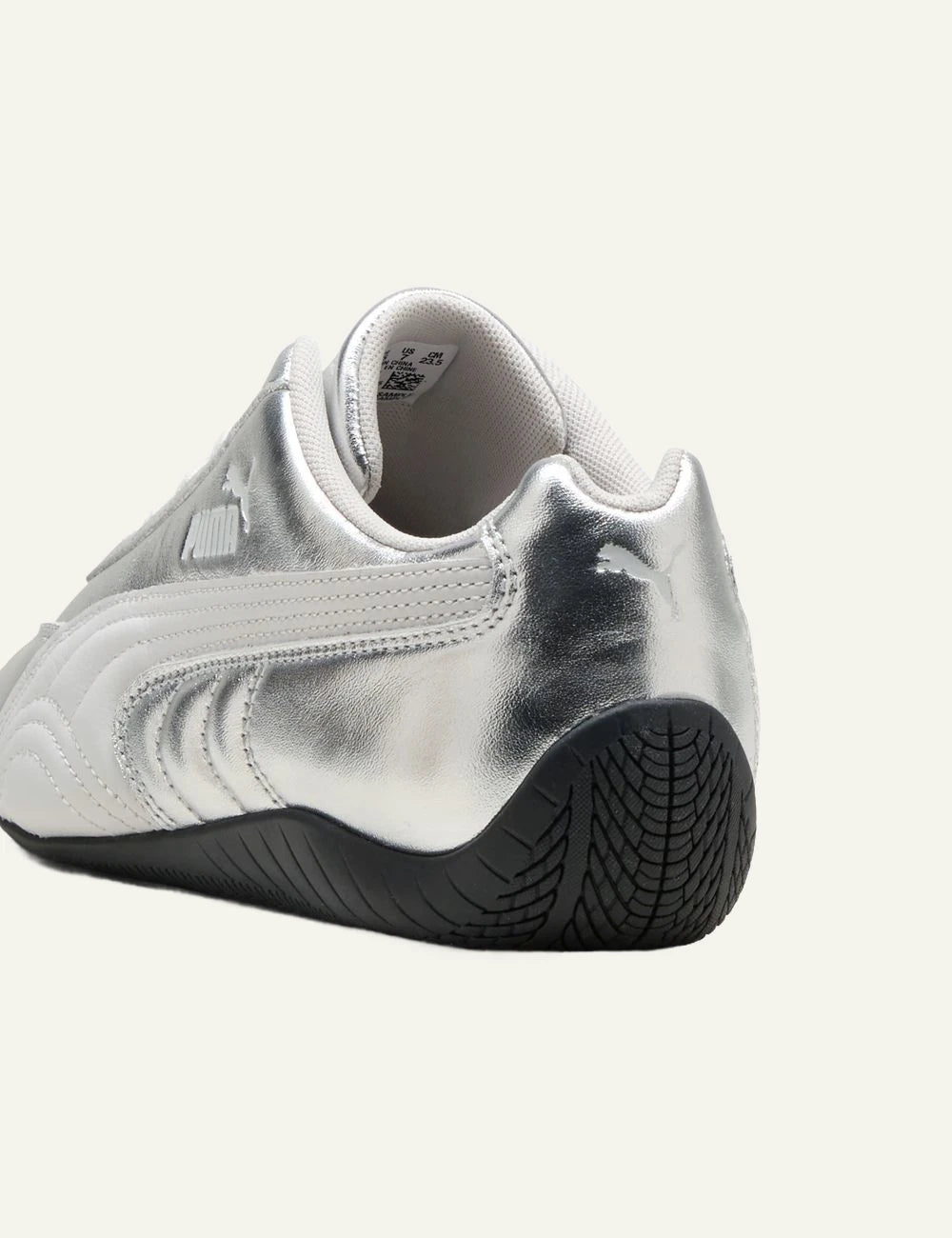 Puma Speedcat feather gray silver metallic angled back view
