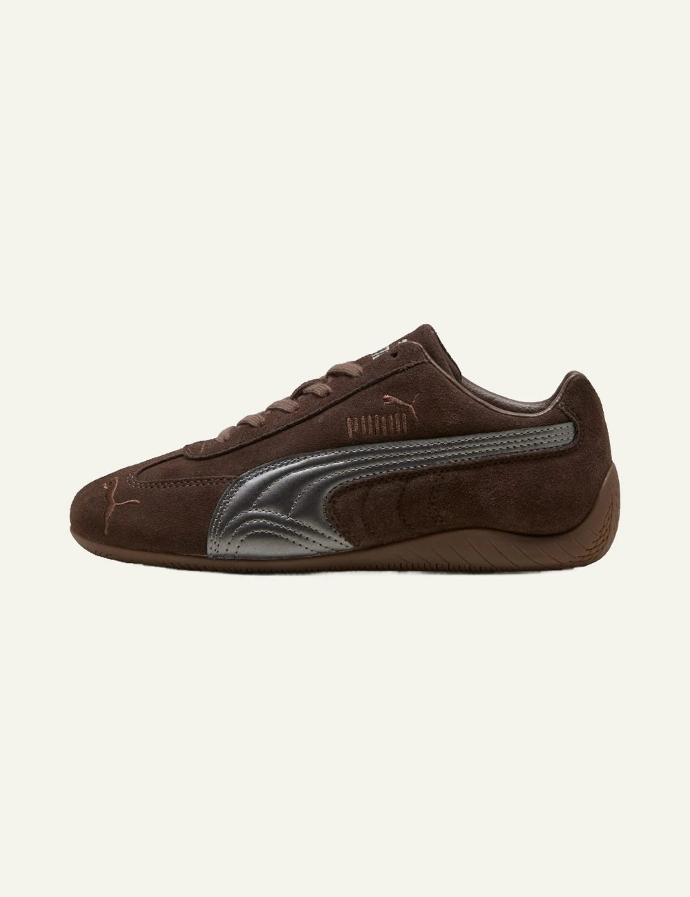 Puma Speedcat Lux chocolate brown side view suede upper logo