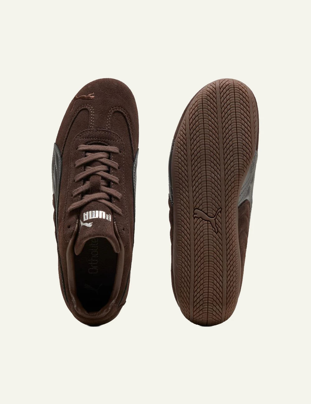 Puma Speedcat Lux chocolate brown top sole view suede upper