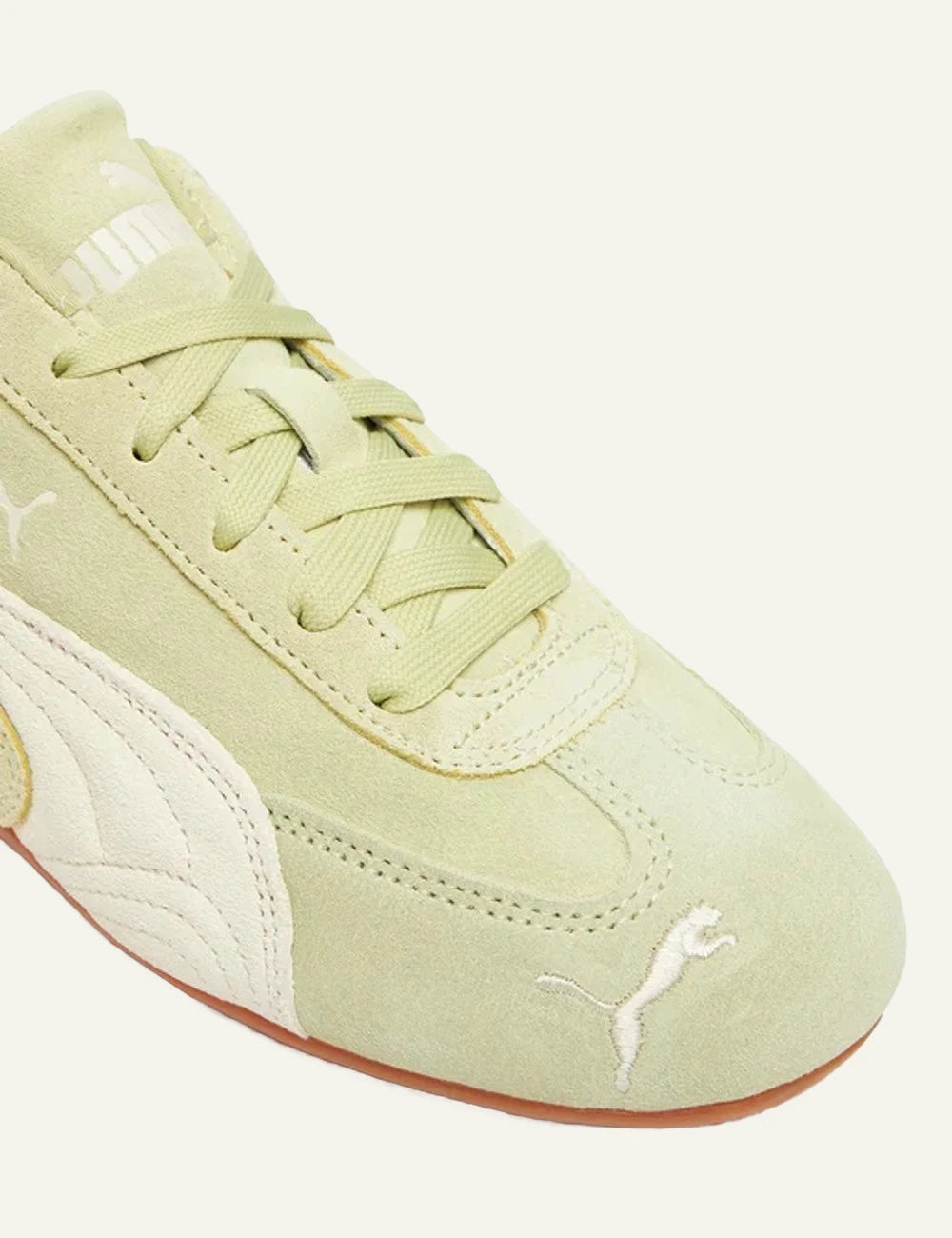 Puma Speedcat OG sneakers in light green suede with gum angled view 