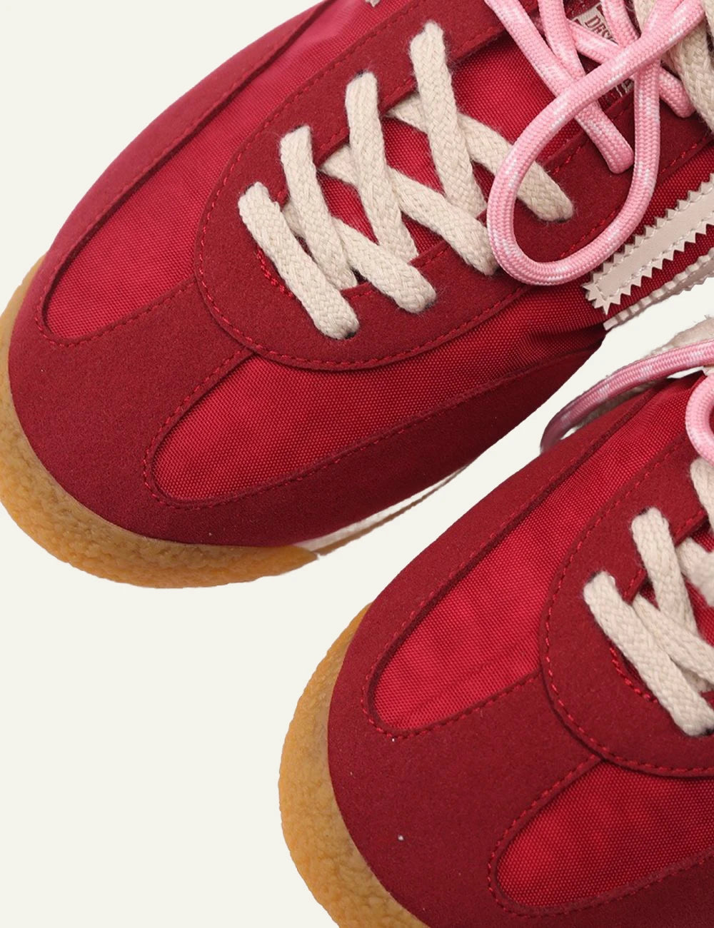 puraai panther fire sneakers red nylon off white logo angled view
