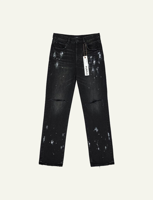 Purple Brand black distressed jeans with paint splatter front view