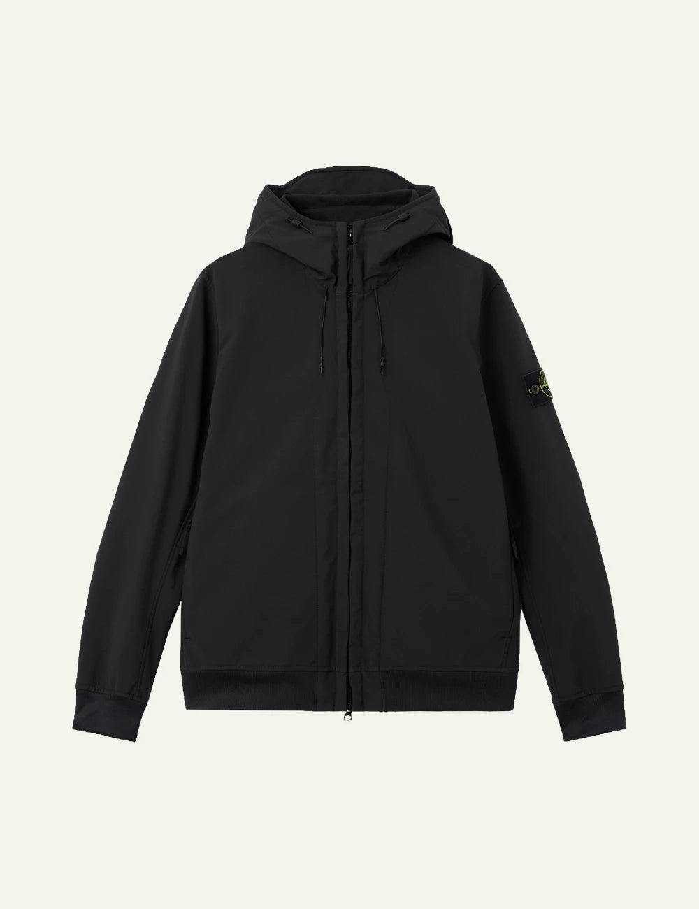 Men's Stone Island black technical hooded jacket with Compass patch