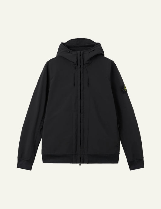Men's Stone Island black technical hooded jacket with Compass patch