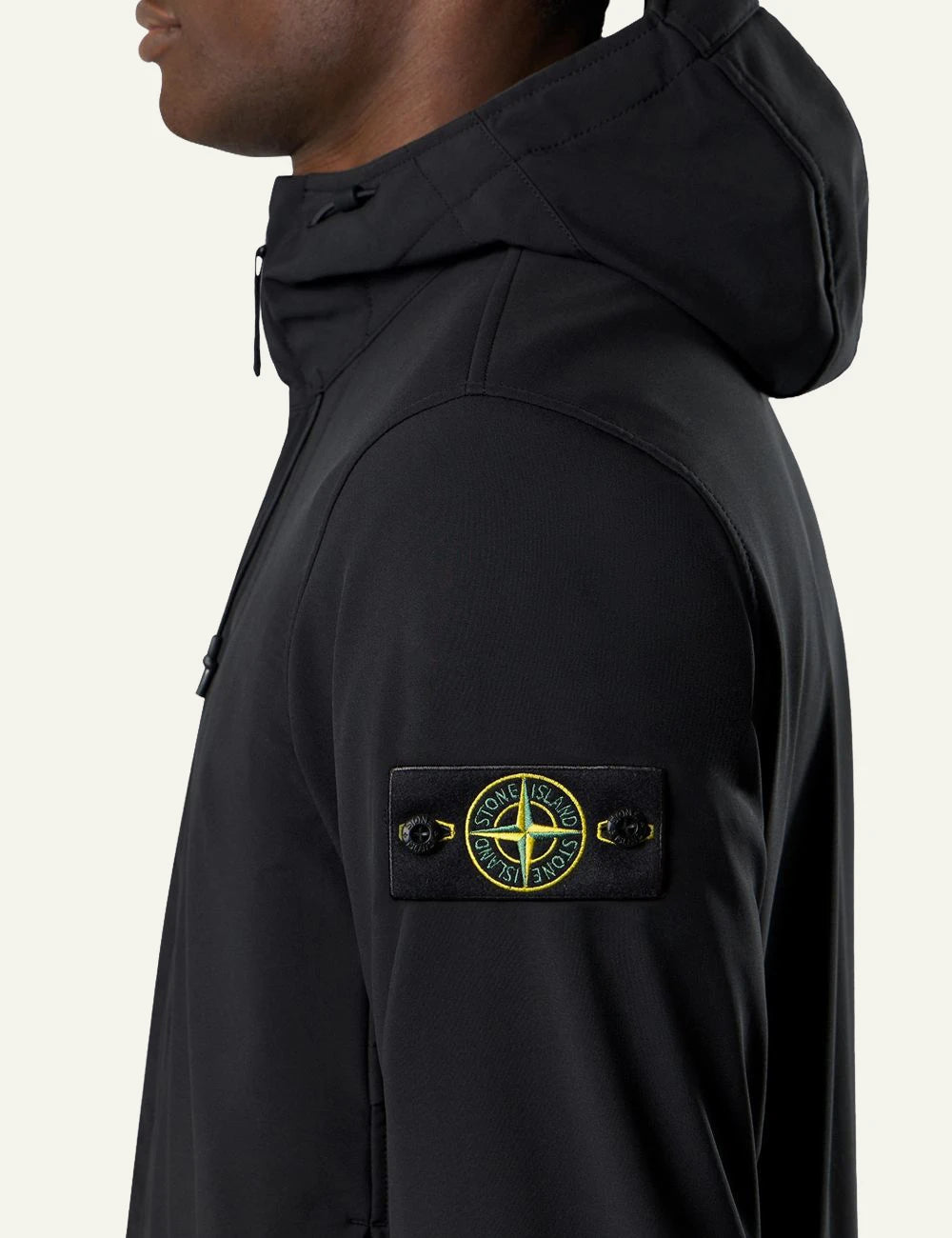 Men's Stone Island black technical hooded jacket with Compass patch side