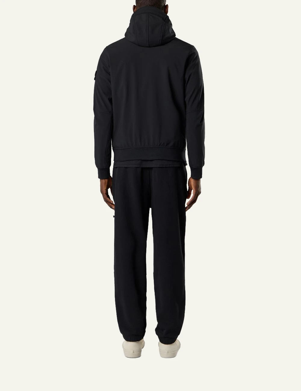 Men's Stone Island black technical hooded jacket with Compass patch back