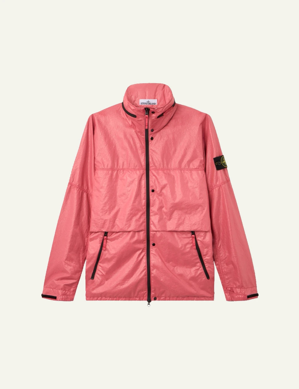 Men's Stone Island coral three-layer nylon hooded jacket with Compass patch