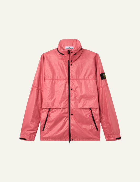 Men's Stone Island coral three-layer nylon hooded jacket with Compass patch