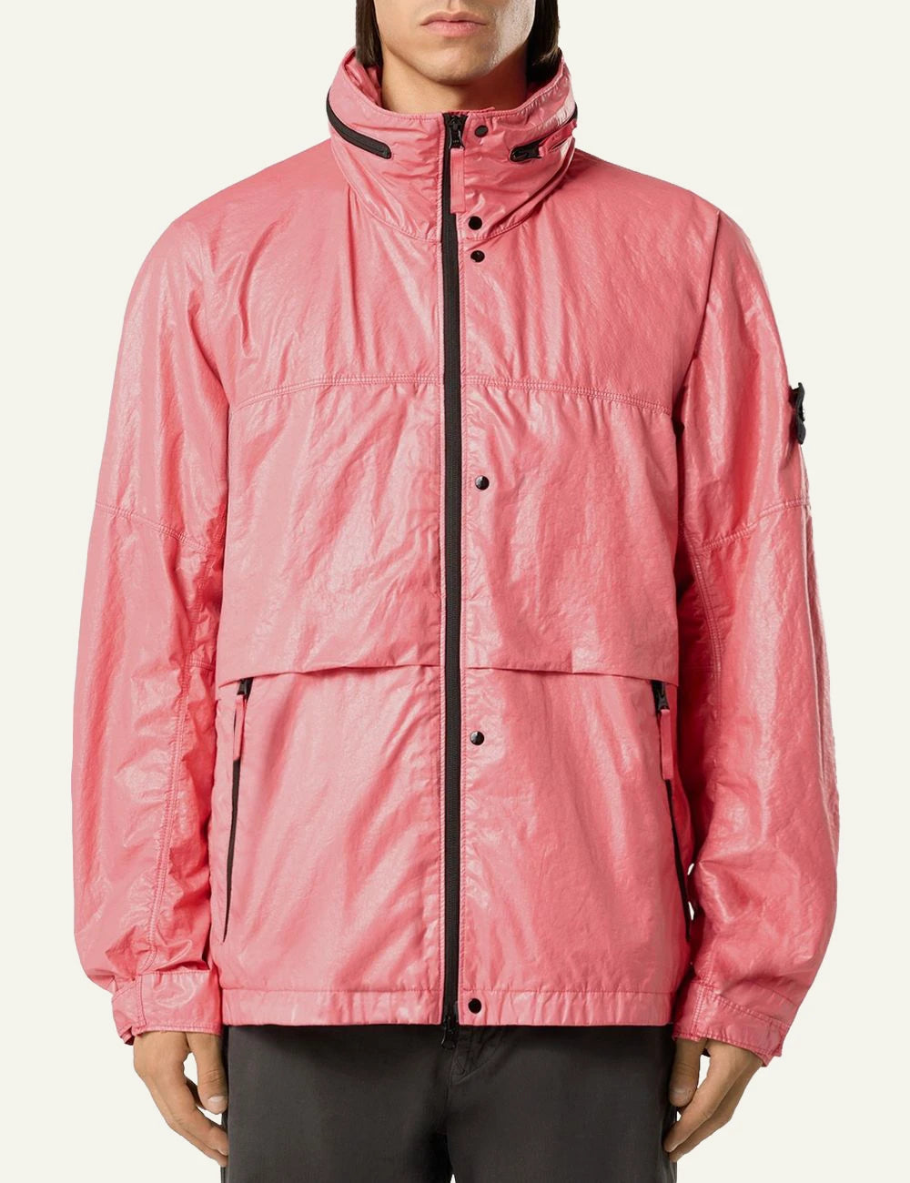Men's Stone Island coral three-layer nylon hooded jacket with Compass patch model