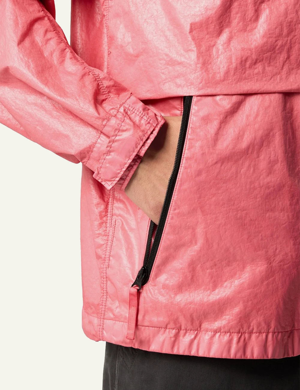 Men's Stone Island coral three-layer nylon hooded jacket with Compass patch pocket