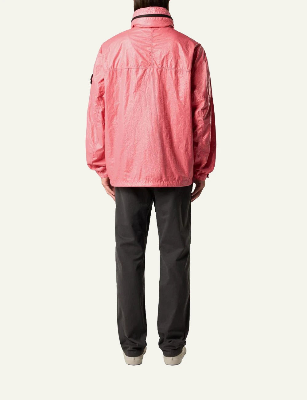Men's Stone Island coral three-layer nylon hooded jacket with Compass patch back