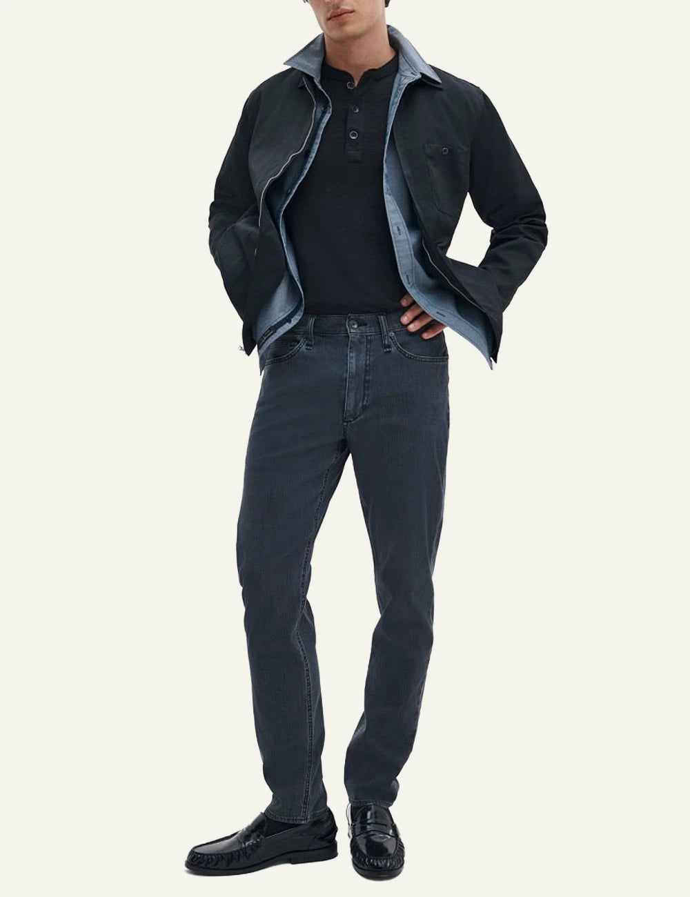 rag and bone airflex dark indigo slim fit jeans men full body