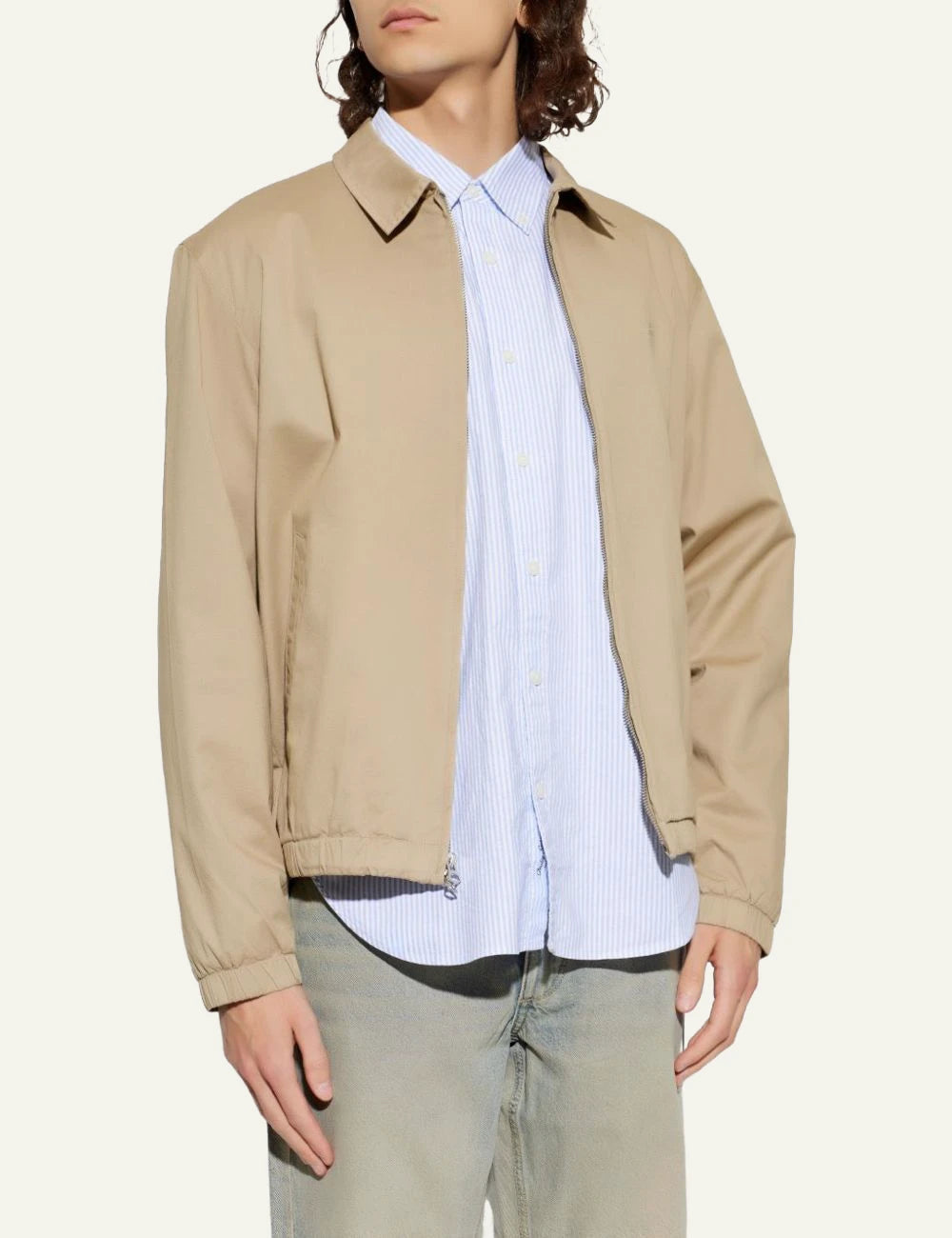 Rag &amp; Bone beige zip jacket with collar front model view