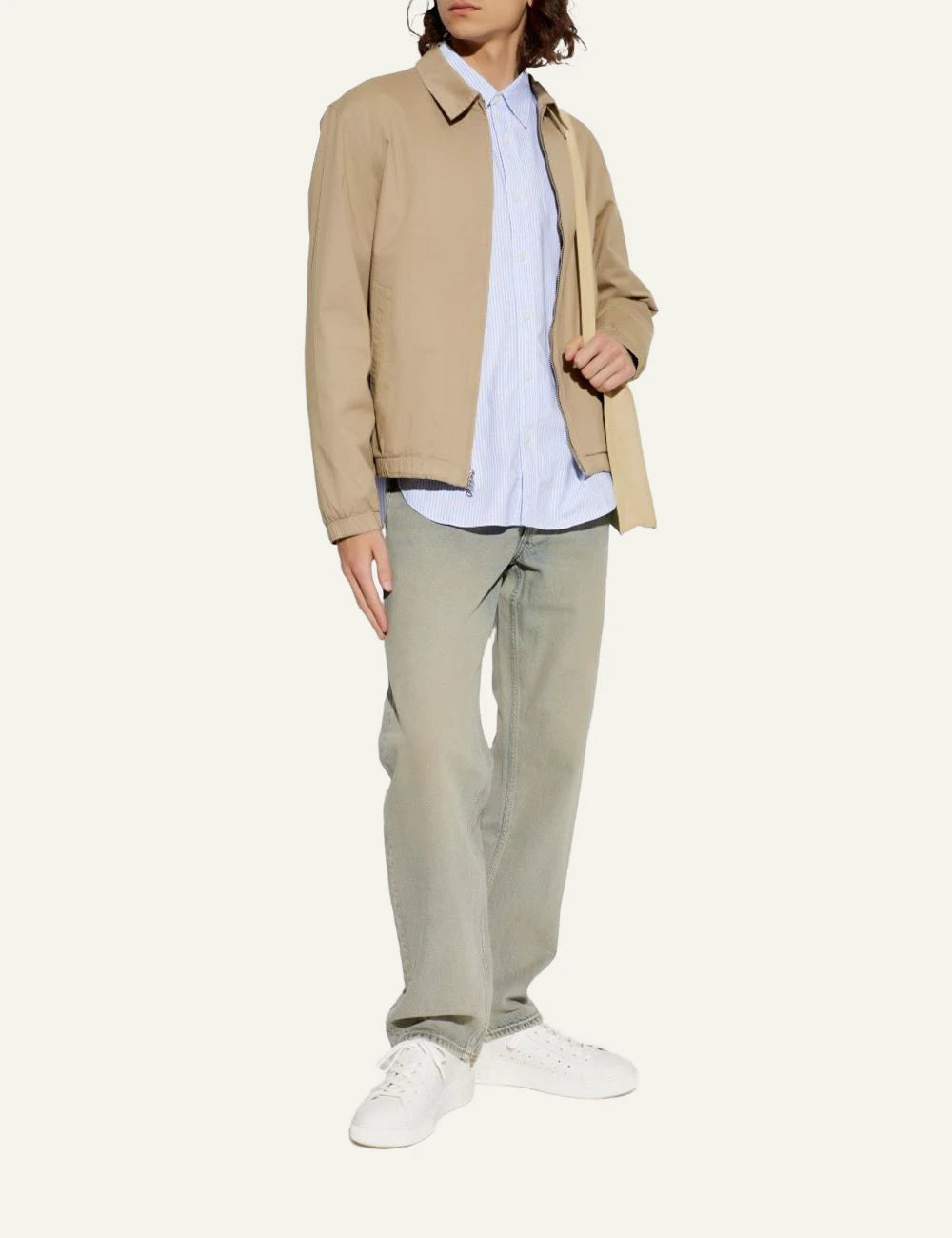 Rag &amp; Bone beige zip jacket with collar front full body view