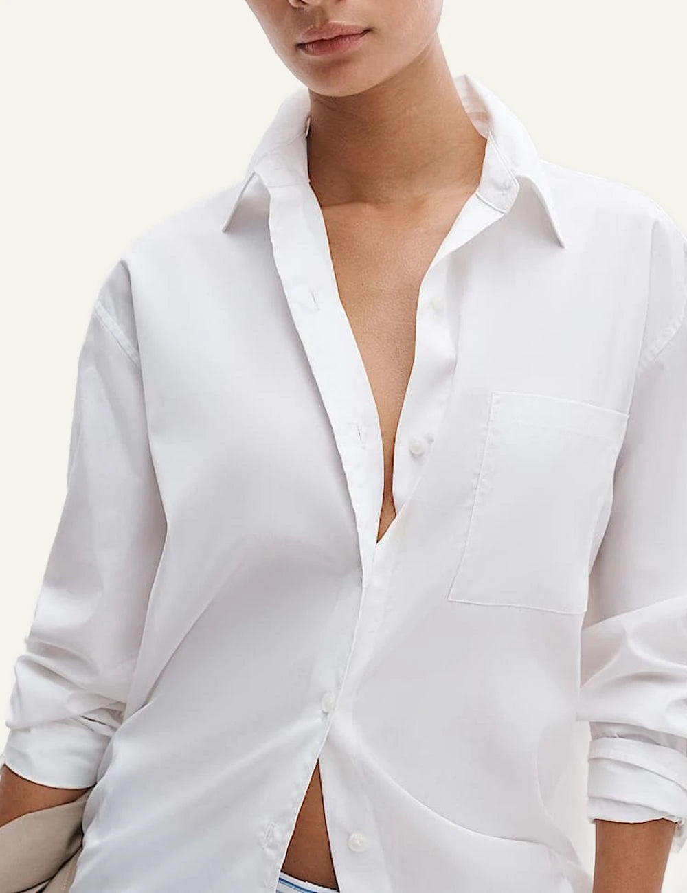 rag & bone cotton poplin white shirt relaxed fit women front detail view