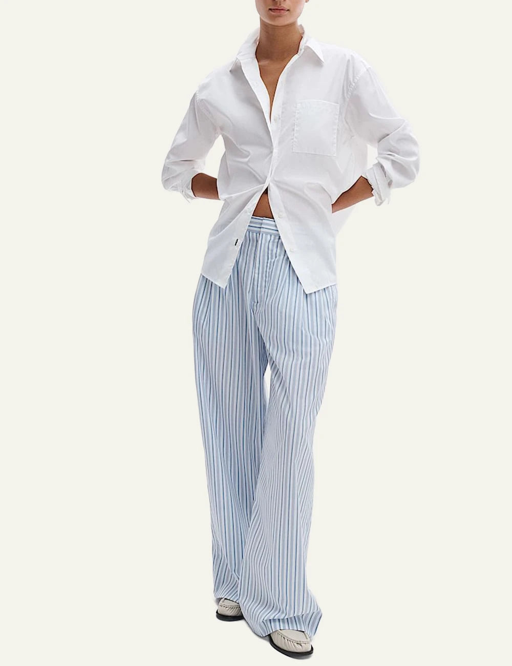 rag & bone cotton poplin white shirt relaxed fit women front full body view