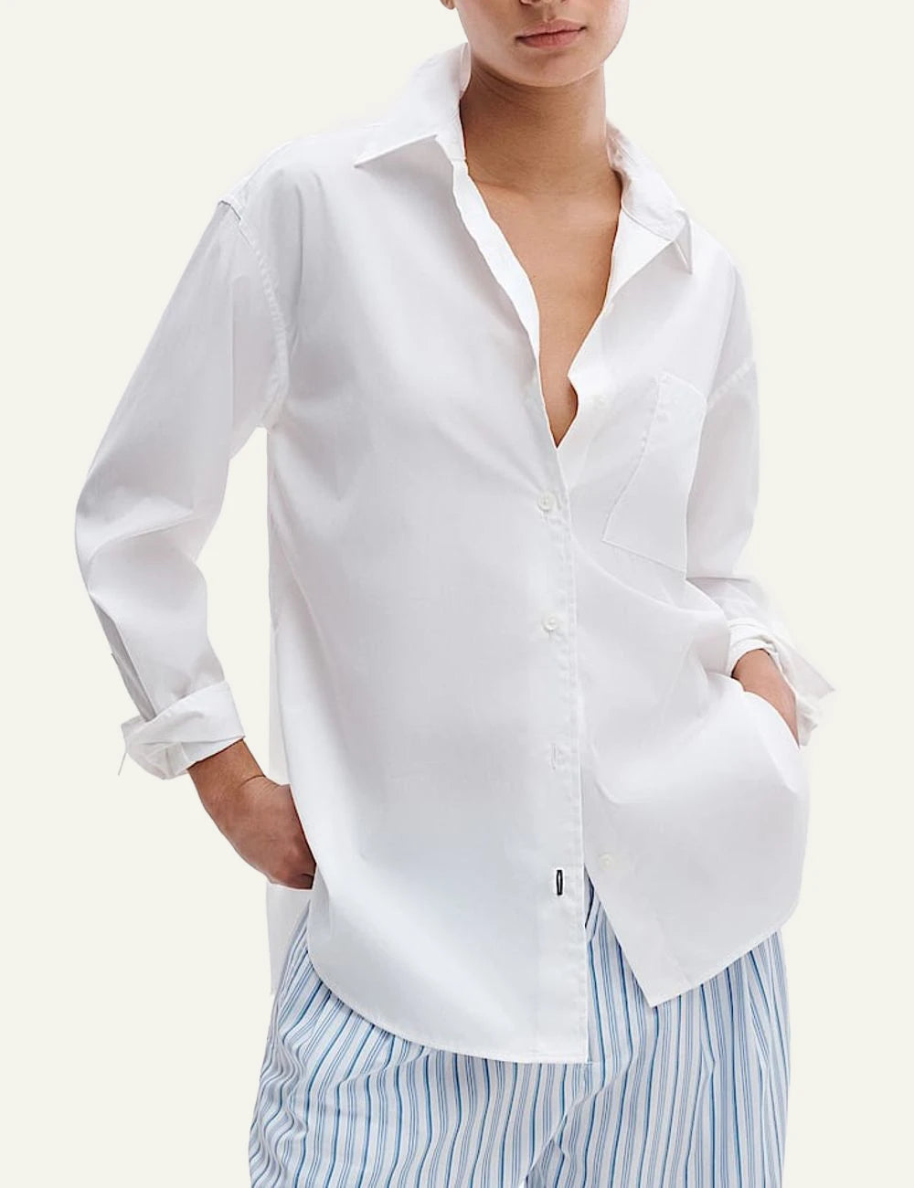 rag & bone cotton poplin white shirt relaxed fit women front model view