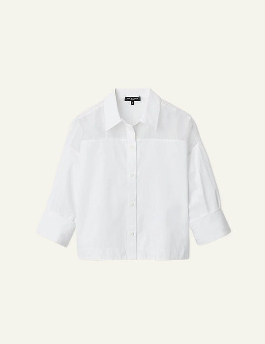 Rag &amp; Bone white cotton shirt with organza details front view