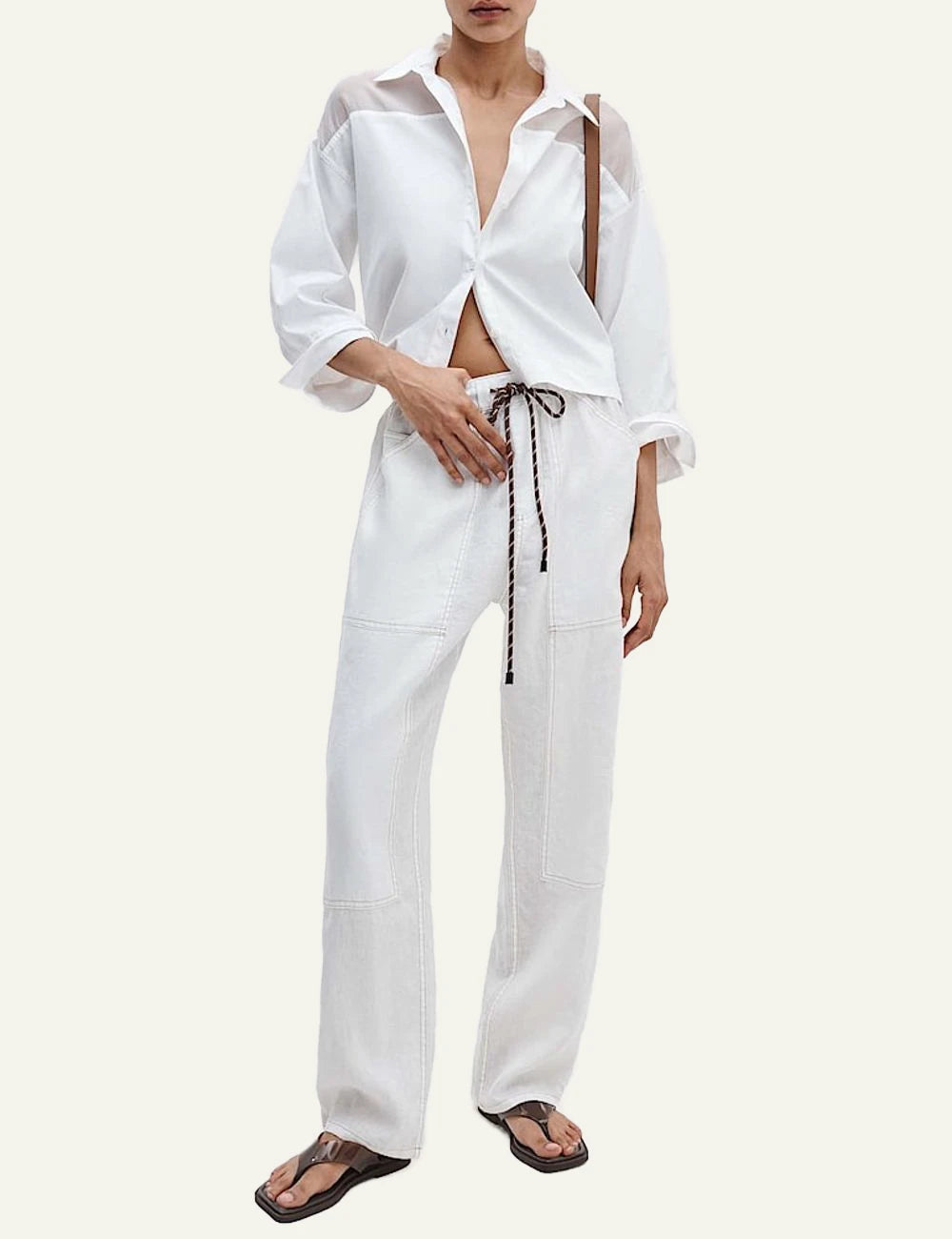 Rag &amp; Bone white cotton shirt with organza details front full body view